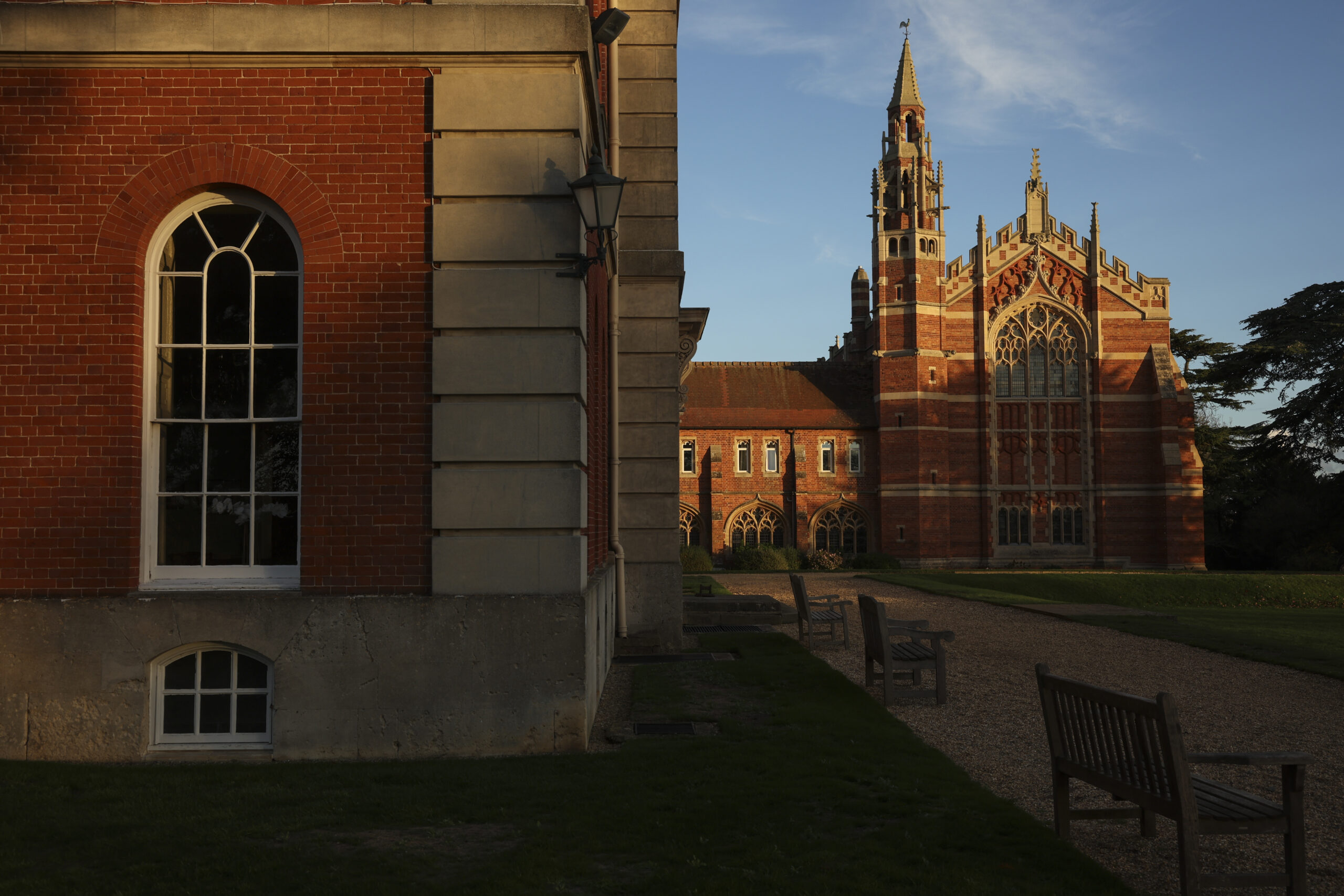 View of Radley College behind Mansion and onto Chapel at sunset