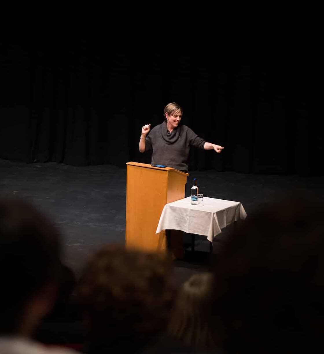 Jess Phillips MP giving a talk in the Theatre of Radley College